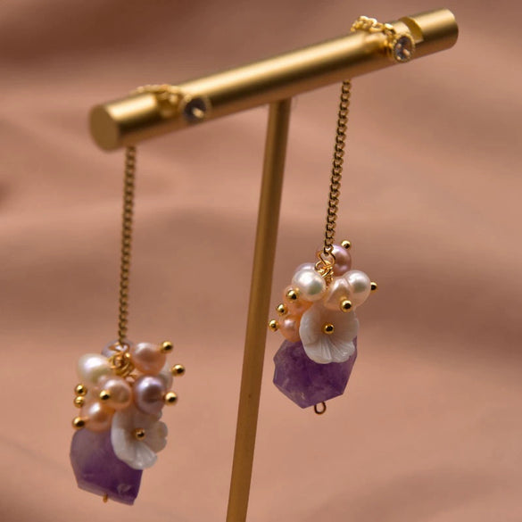 Wholesale Handmade Natural Pearl High End Long Tassel Earrings With Geometric Design For Women