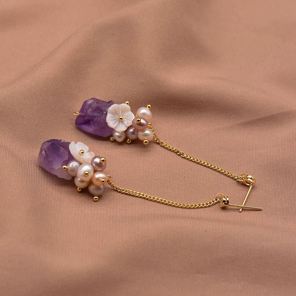 Wholesale Handmade Natural Pearl High End Long Tassel Earrings With Geometric Design For Women