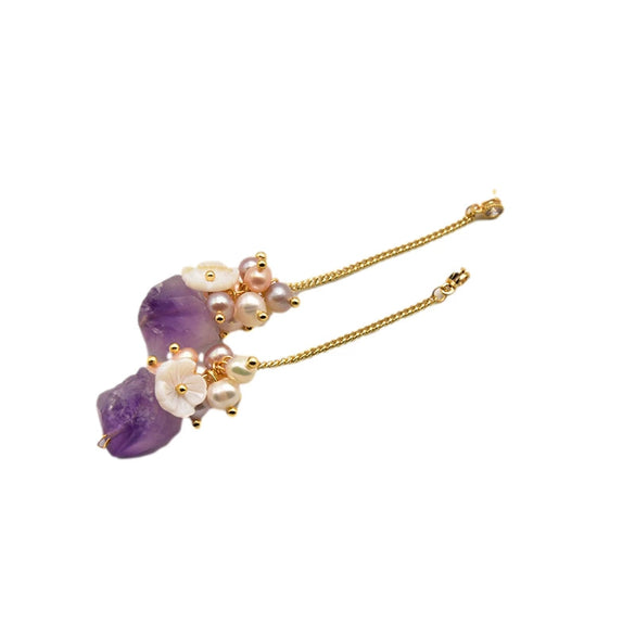 Wholesale Handmade Natural Pearl High End Long Tassel Earrings With Geometric Design For Women