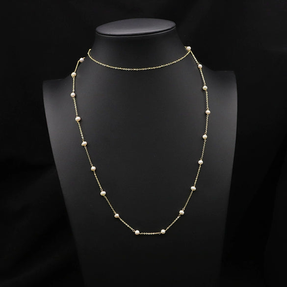 Wholesale Handmade Natural Pearl Sweater Chain With Long Pendant Retro Geometric Style Nonfading Electroplated Jewelry For Women