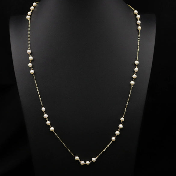 Wholesale Handmade Natural Pearl Sweater Chain With Long Pendant Retro Geometric Style Nonfading Electroplated Jewelry For Women