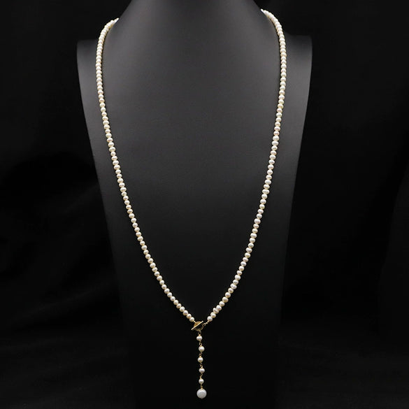 Wholesale Handmade Natural Pearl Sweater Chain With Long Pendant Retro Geometric Style Nonfading Electroplated Jewelry For Women