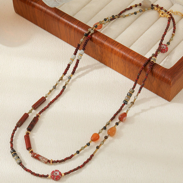 Wholesale Handmade Natural Stone And Czech Beads Geometric Style Women's Necklace