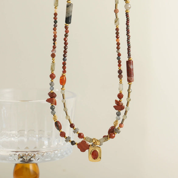 Wholesale Handmade Natural Stone And Czech Beads Geometric Style Women's Necklace