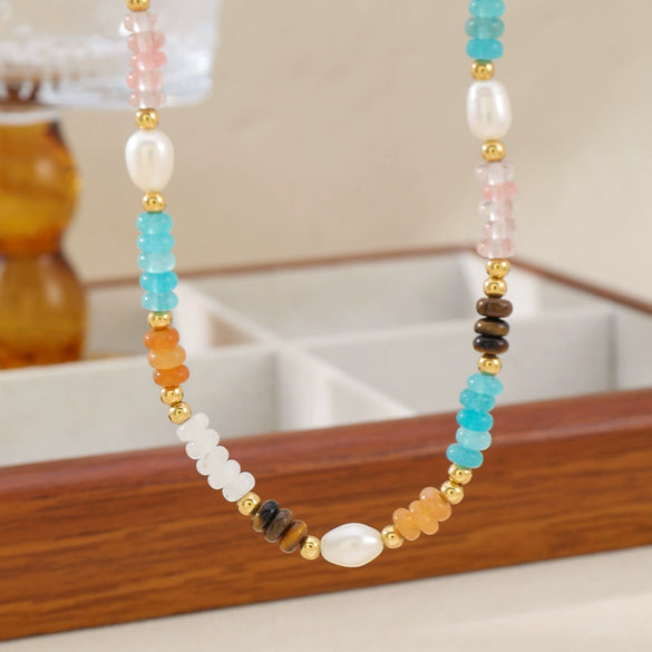 Wholesale Handmade Natural Stone And Stainless Steel Geometric Clavicle Necklace For Women