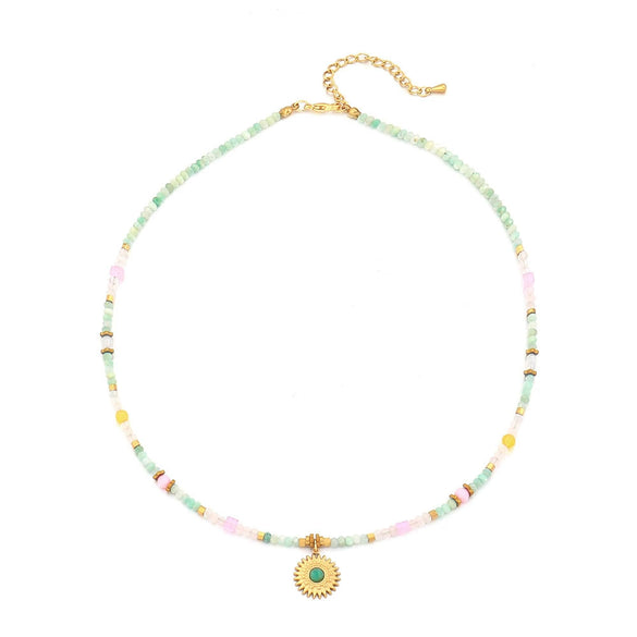 Wholesale Handmade Natural Stone And Stainless Steel Geometric Retro Beaded Necklace For Women