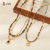 Wholesale Handmade Natural Stone Beaded Necklace Maillard Style Geometric Sun Pendant For Women