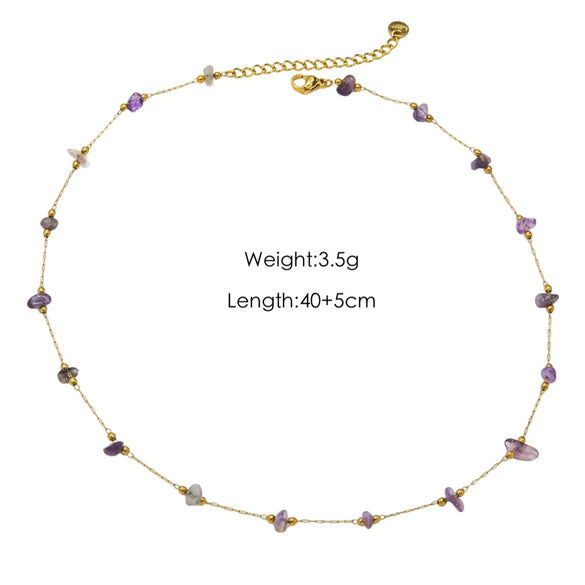 Wholesale Handmade Natural Stone Beaded Necklace Stainless Steel Chain Geometric Style Mixed Gemstone Inlay