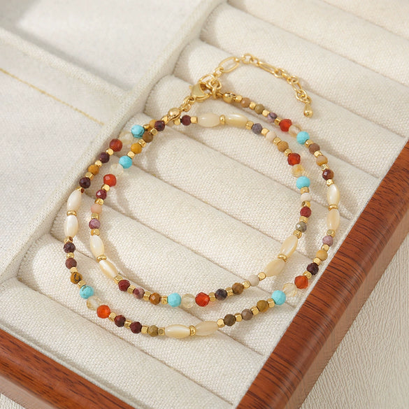 Wholesale Handmade Natural Stone Beaded Necklace With Vintage Style And Geometric Pattern Materials Include Red Agate Shell Egg Yolk Optimized Blue Pine And Copper