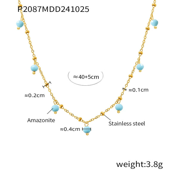 Wholesale Handmade Natural Stone Beads Doublelayered Ultrafine Clavicle Necklace Stainless Steel 18K Gold Plated Geometric
