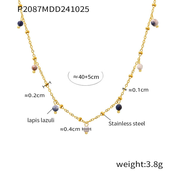Wholesale Handmade Natural Stone Beads Doublelayered Ultrafine Clavicle Necklace Stainless Steel 18K Gold Plated Geometric