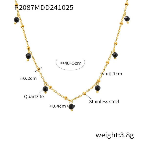 Wholesale Handmade Natural Stone Beads Doublelayered Ultrafine Clavicle Necklace Stainless Steel 18K Gold Plated Geometric