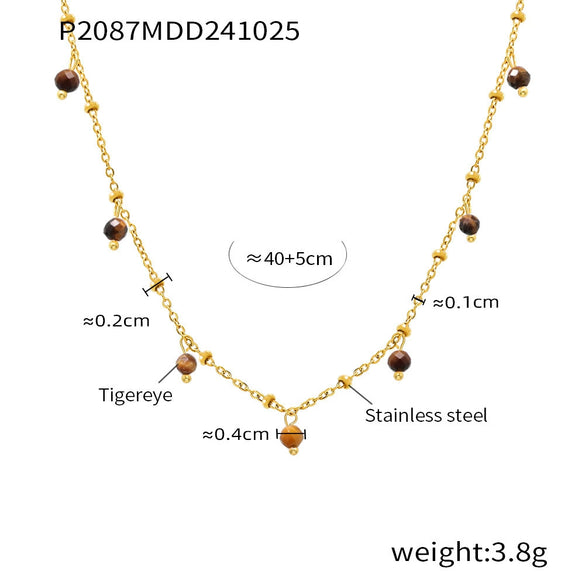 Wholesale Handmade Natural Stone Beads Doublelayered Ultrafine Clavicle Necklace Stainless Steel 18K Gold Plated Geometric