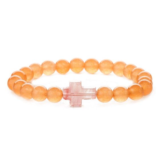 Wholesale Handmade Natural Stone Geometric Tiger Eye Stone Cross Bracelet