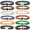 Wholesale Handmade Natural Stone Geometric Tiger Eye Stone Cross Bracelet
