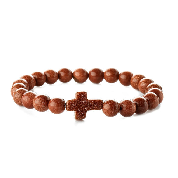 Wholesale Handmade Natural Stone Geometric Tiger Eye Stone Cross Bracelet