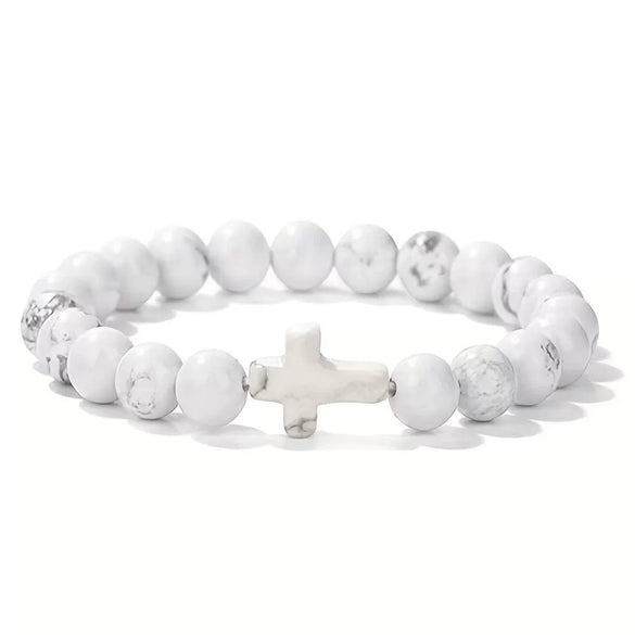 Wholesale Handmade Natural Stone Geometric Tiger Eye Stone Cross Bracelet