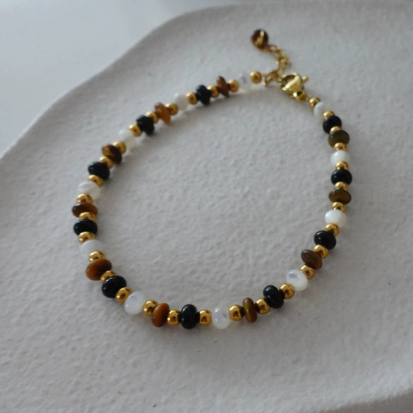 Wholesale Handmade Natural Tiger Eye Stone Pearl Bracelet For Women In Maillard Style