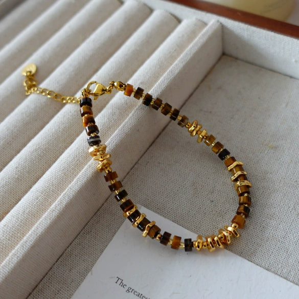Wholesale Handmade Natural Tiger Eye Stone Pearl Bracelet For Women In Maillard Style