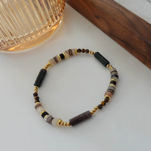 Wholesale Handmade Natural Tiger Eye Stone Pearl Bracelet For Women In Maillard Style