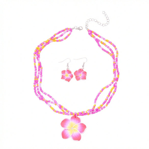 Wholesale Handmade Polymer Clay Flower Shape Necklace And Earrings For Women