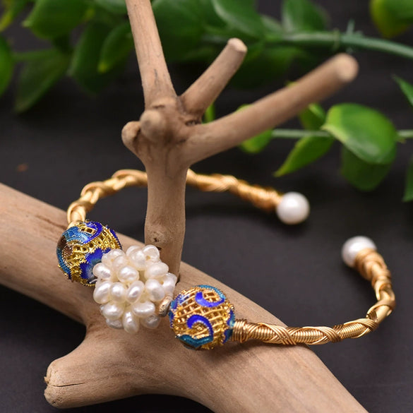 Wholesale Handmade Retro Natural Freshwater Pearl Electroplated Bracelet For Women