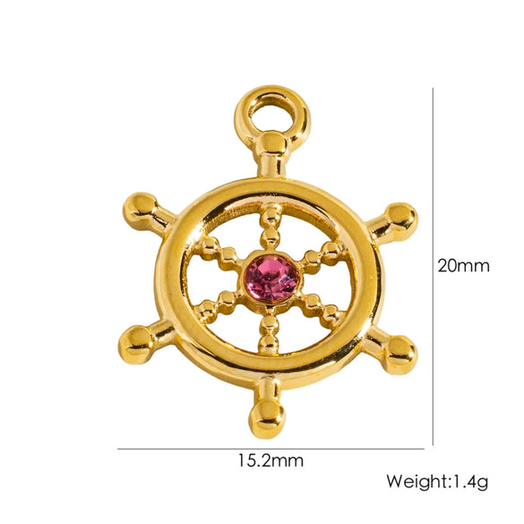 Wholesale Handmade Retro Stainless Steel Geometric Rudder Pendant Jewelry Accessories For Bracelet And Necklace With Zircon And Vacuum In Furnace Electroplating