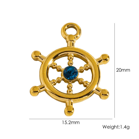 Wholesale Handmade Retro Stainless Steel Geometric Rudder Pendant Jewelry Accessories For Bracelet And Necklace With Zircon And Vacuum In Furnace Electroplating