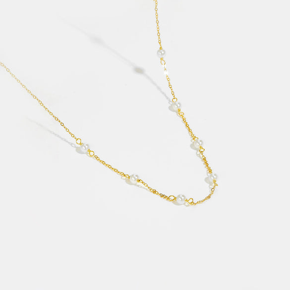 Wholesale Handmade S925 Sterling Silver Pearl Bead Cross Chain Neck Collarbone Necklace For Women With Electroplating