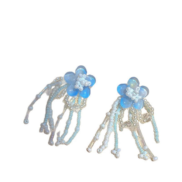Wholesale Handmade Silver Needle Mesh Earrings With Forest Flower Design
