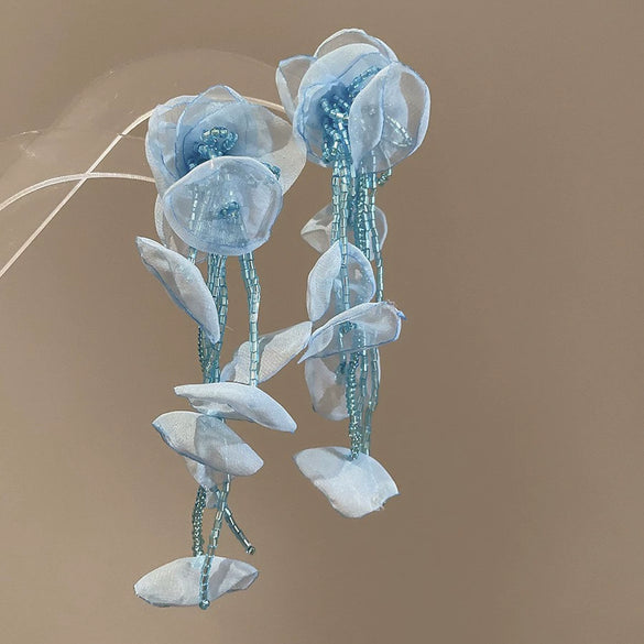 Wholesale Handmade Silver Needle Mesh Earrings With Forest Flower Design