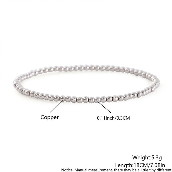 Wholesale Handmade Stackable Elastic Cord Bracelet Set With Round Beads Copper Platinum Plated