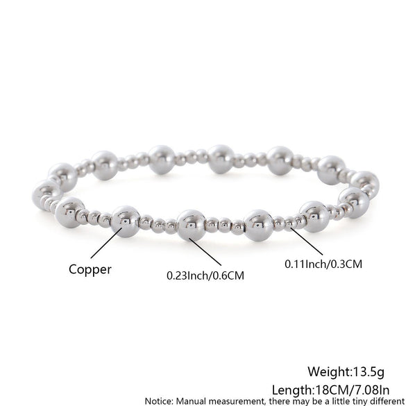 Wholesale Handmade Stackable Elastic Cord Bracelet Set With Round Beads Copper Platinum Plated