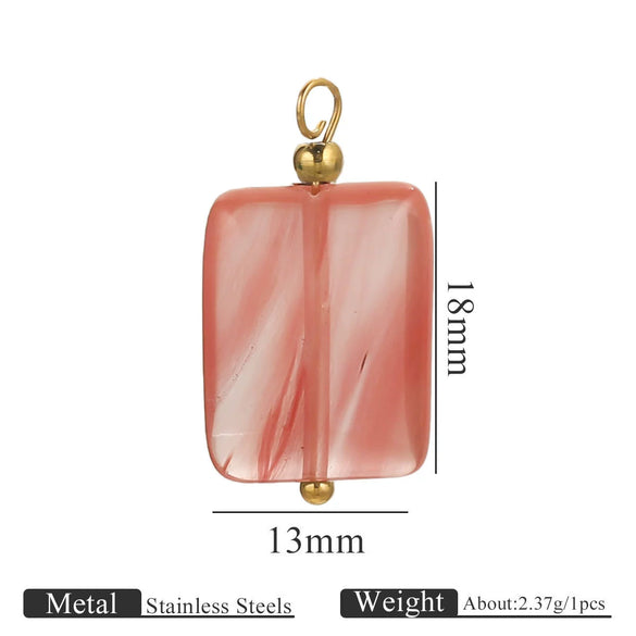 Wholesale Handmade Stainless Steel And Natural Stone Jewelry Accessories Square Pendant Curved Needle Pendant For Diy Necklace Earrings Bracelet With Electroplating
