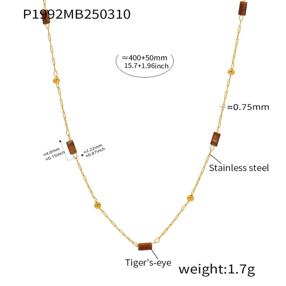 Wholesale Handmade 316L Stainless Steel And Tiger's Eye Beaded Cross Necklace With Geometric Pattern For Women