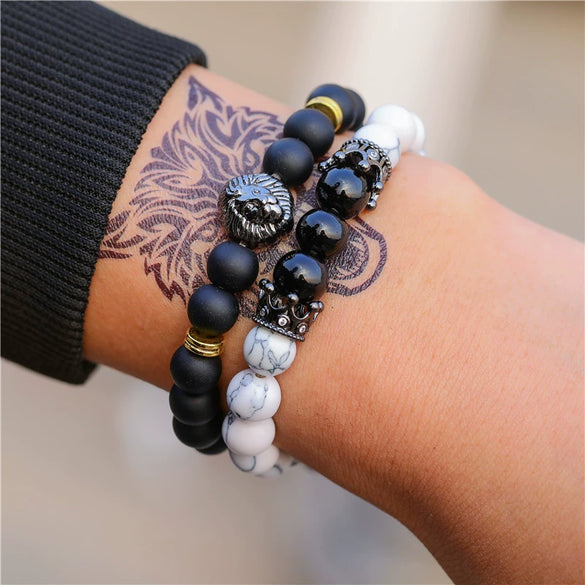 Wholesale Handmade Stainless Steel Bracelet With Black Onyx Tiger Eye Stone Black Gallstone Cross For Men