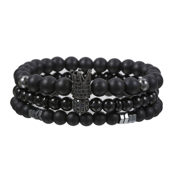 Wholesale Handmade Stainless Steel Bracelet With Black Onyx Tiger Eye Stone Black Gallstone Cross For Men