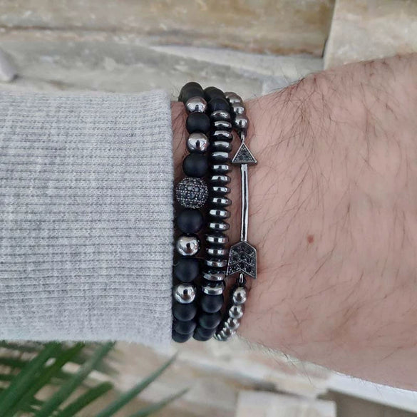 Wholesale Handmade Stainless Steel Bracelet With Black Onyx Tiger Eye Stone Black Gallstone Cross For Men