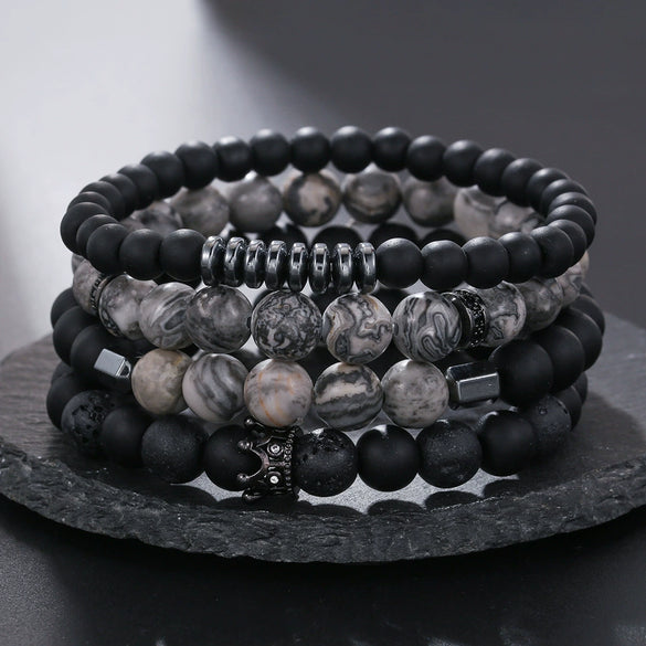 Wholesale Handmade Stainless Steel Bracelet With Black Onyx Tiger Eye Stone Black Gallstone Cross For Men