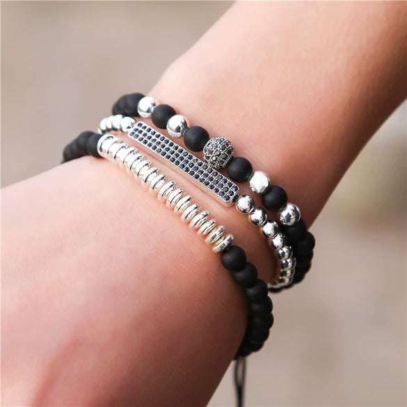 Wholesale Handmade Stainless Steel Bracelet With Black Onyx Tiger Eye Stone Black Gallstone Cross For Men
