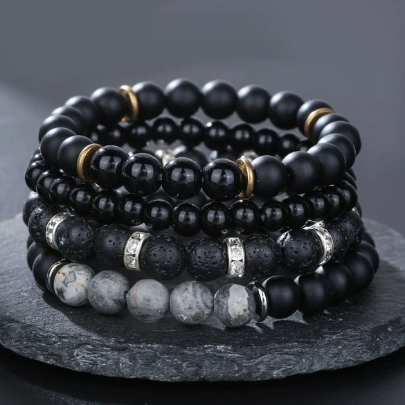 Wholesale Handmade Stainless Steel Bracelet With Black Onyx Tiger Eye Stone Black Gallstone Cross For Men