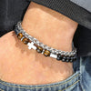Wholesale Handmade Stainless Steel Bracelet With Black Onyx Tiger Eye Stone Black Gallstone Cross For Men