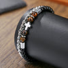 Wholesale Handmade Stainless Steel Bracelet With Black Onyx Tiger Eye Stone Black Gallstone Cross For Men