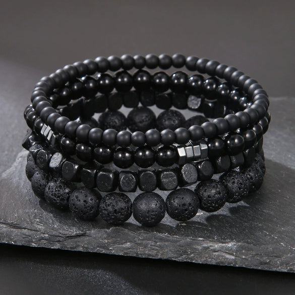 Wholesale Handmade Stainless Steel Bracelet With Black Onyx Tiger Eye Stone Black Gallstone Cross For Men