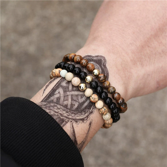 Wholesale Handmade Stainless Steel Bracelet With Black Onyx Tiger Eye Stone Black Gallstone Cross For Men