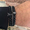 Wholesale Handmade Stainless Steel Bracelet With Black Onyx Tiger Eye Stone Black Gallstone Cross For Men