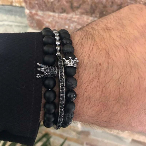 Wholesale Handmade Stainless Steel Bracelet With Black Onyx Tiger Eye Stone Black Gallstone Cross For Men