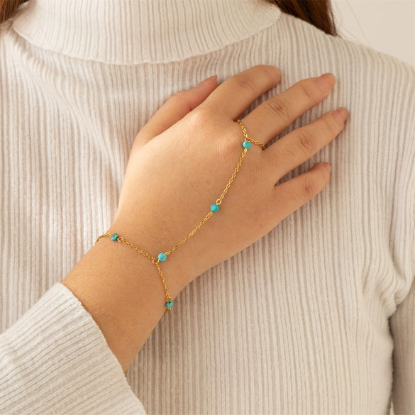 Wholesale Handmade Stainless Steel Geometric Cute Finger Bracelet With Imitation Pearl And Blue Turquoise For Unisex