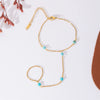 Wholesale Handmade Stainless Steel Geometric Cute Finger Bracelet With Imitation Pearl And Blue Turquoise For Unisex