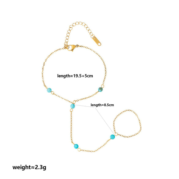 Wholesale Handmade Stainless Steel Geometric Cute Finger Bracelet With Imitation Pearl And Blue Turquoise For Unisex